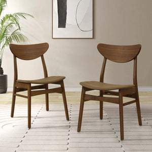 English Elm Christopher Knight Home® - DINING Chair Set of 2 Mid-Century Rubberwood Frame with PU Upholstery, Sleek Lightweight Design Brown N771P298839W