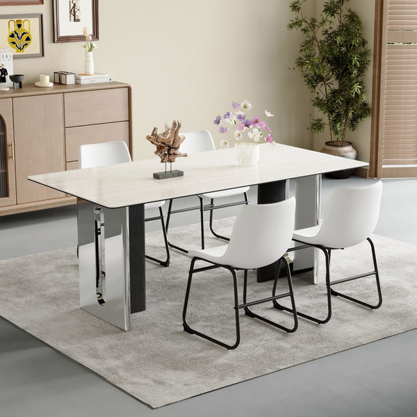 English Elm Set Of 4 Modern White Pu Leather Chairs – Stylish, Ergonomic, And Easy-Clean For Any Space! W3226P279062-GIGA