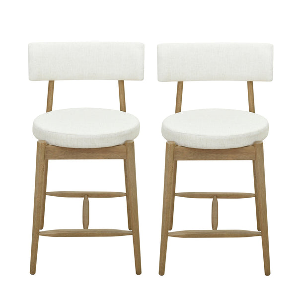 English Elm Christopher Knight Home® - Mid Century Modern Counter Stools Set Of 2 - Natural Wood & Beige Upholstered Comfort Design N771P205427A