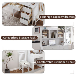 English Elm Vintage 40'' Home Executive Desk Set with Upholstered Chair and Built-In Bookshelf for Stylish Productivity White 44 L x 23 W x 13.5 H N733P272894K