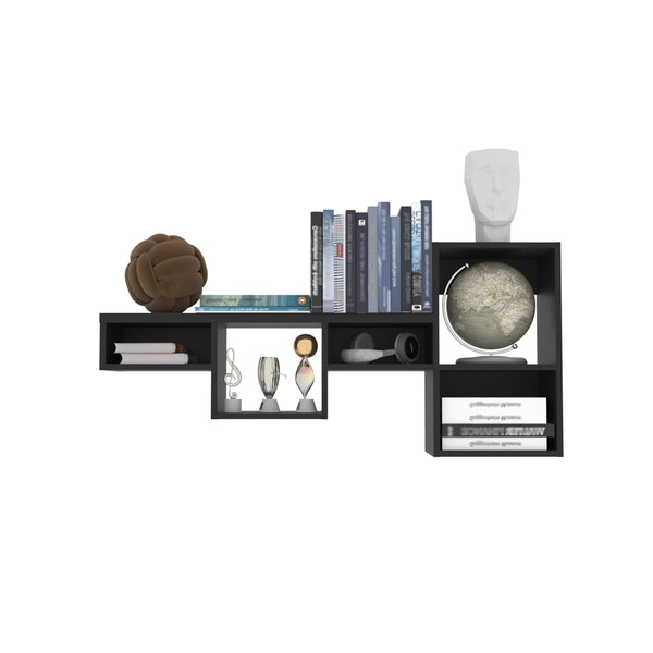 English Elm Wall Shelf Kiowa Black — Modern Engineered Wood Office Organizer, Space-Saving Wall-Mounted Shelf System B092P238739