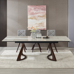English Elm 1+6 Sintered Stone Extendable Dining Table Walnut Base Seats 6 to 8 Heat Resistant W5630S00007