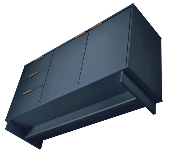 English Elm Granville 55" Sideboard with Solid Wood Ribbed Drawers, Gold Steel Handles & 3 Concealed Shelves Dark Blue B365S00117