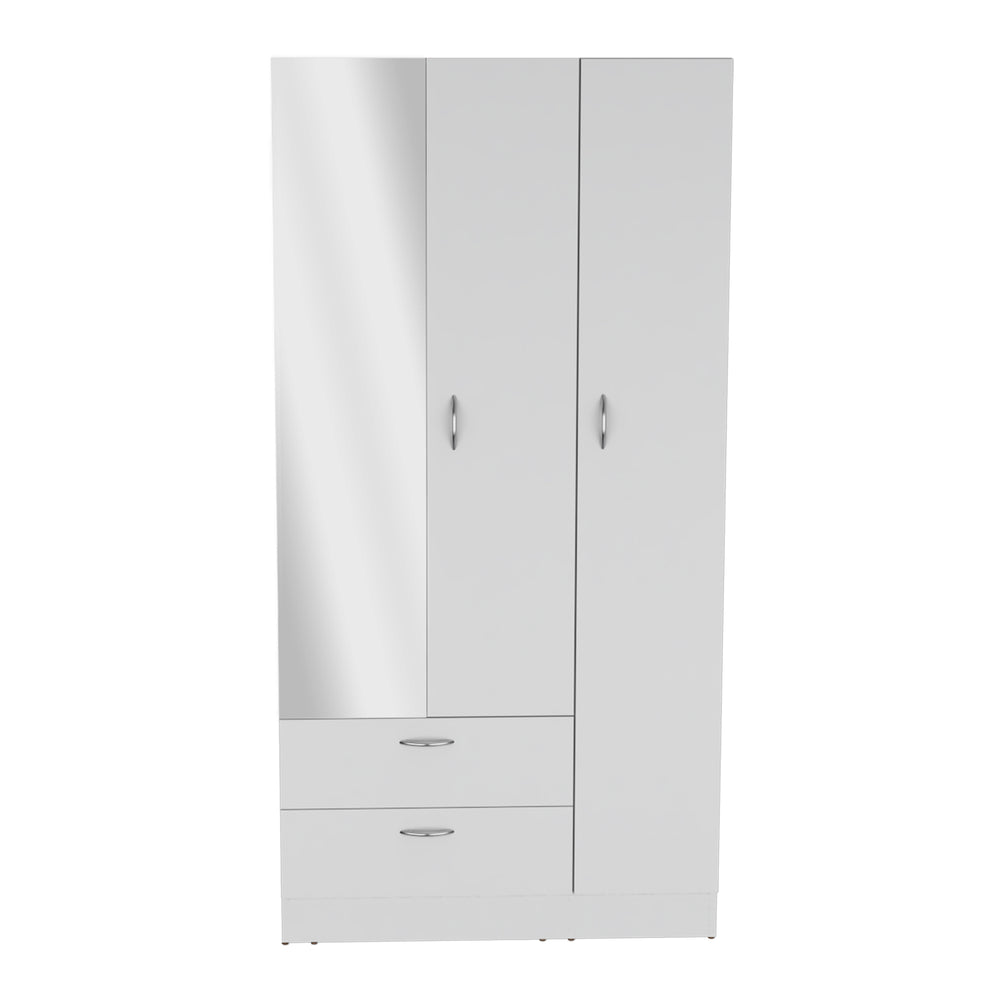 English Elm Riverside Mirrored Armoire with Three Doors, Two Drawers, Four Shelves and Hanging Rod for Wardrobe Organization White 71 L x 16.9 W x 3.9 H B070S00216