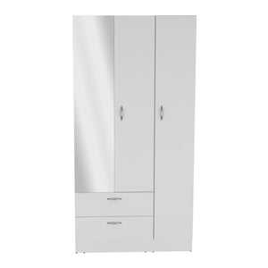 English Elm Riverside Mirrored Armoire with Three Doors, Two Drawers, Four Shelves and Hanging Rod for Wardrobe Organization White 71 L x 16.9 W x 3.9 H B070S00216