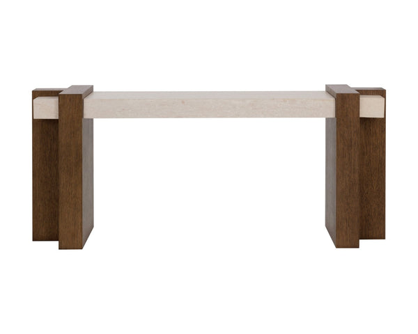 Sunpan MINERVA Console Table - Sculptural Luxury with Marble Top & Interlocking Wood Base for Modern Homes 112152