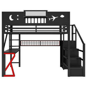 English Elm Metal Full Loft Bed with L Shaped Desk Wardrobe Rgb Lighting and Usb Charging W2593S00062