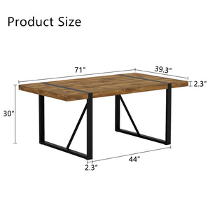 English Elm Rustic Industrial Wood Dining Table Seats Six with Powder Coated Black Metal Legs W1151P176379