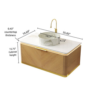 English Elm Dipa 36" Modern Floating Bathroom Vanity & Vessel Sink With Gold Accents, Soft-Close Drawer & Led Light W2615S00487