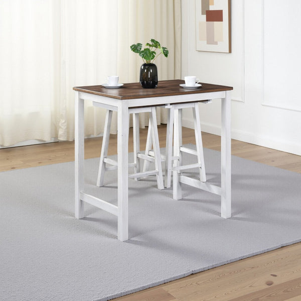 English Elm [3-Piece] Rustic Dark Oak Counter Height Dining Set With 2 Space-Saving Stools – Easy Assembly & Clean W2537P211106-GIGA