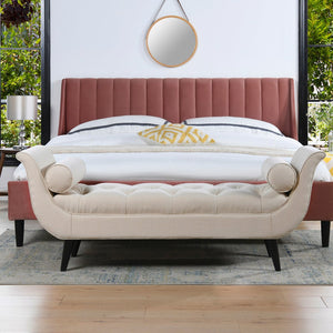 English Elm Alma Velvet Tufted Entryway Bench with Flared Arms and Bolster Pillows Included B2719P238454