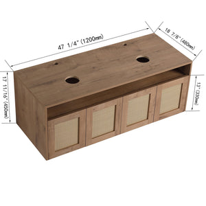 English Elm 48" Imitative Oak Wall Mounted Bathroom Vanity Cabinet, 4 Soft-Close Doors, Water-Resist Finish W999P342104