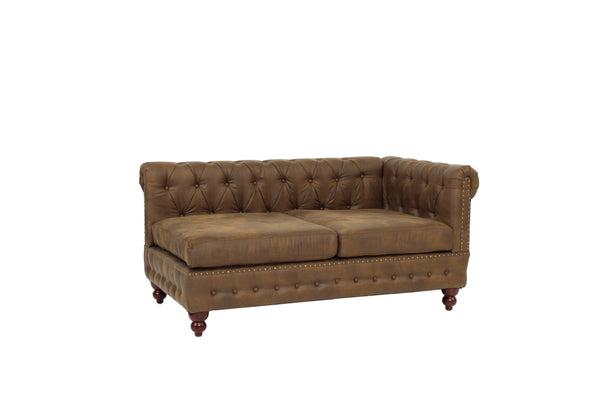 English Elm Reversible One-Arm Loveseat with Button-Tufted Back, Rolled Arm and Stud Detail in Leatherette Finish Dark Coffee 63 L x 38 W x 16 H B011P234285