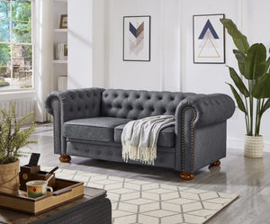 English Elm Classic Chesterfield Sofa Loveseat For Living Room Grey Faux Leather