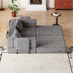 English Elm 72.4 Inch Corduroy Convertible Floor Sofa Bed with Storage Pockets for Any Room W3505P355571