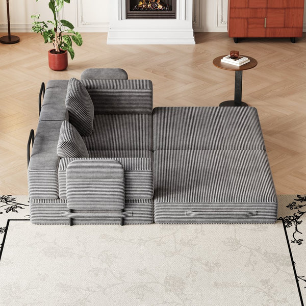 English Elm 72.4 Inch Corduroy Convertible Floor Sofa Bed with Storage Pockets for Any Room W3505P355571