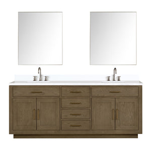 English Elm Grey Oak Double Bath Vanity Set With White Quartz Top, 2 Faucets & 36" Mirrors For Modern Bathrooms B2731S01821