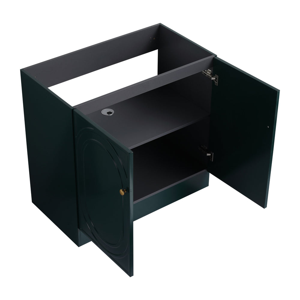 English Elm 36" Modern Freestanding Bathroom Vanity with Adjustable Shelf, 3 Metal Handles, Eco Plywood Finish Dark Green W999P241074