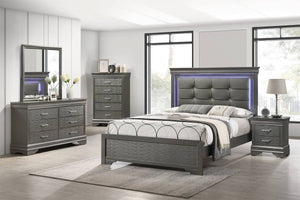 English Elm Modern Gray Six Drawer Chest with Curved Frame Birch Veneer Bedroom Storage B011P448760