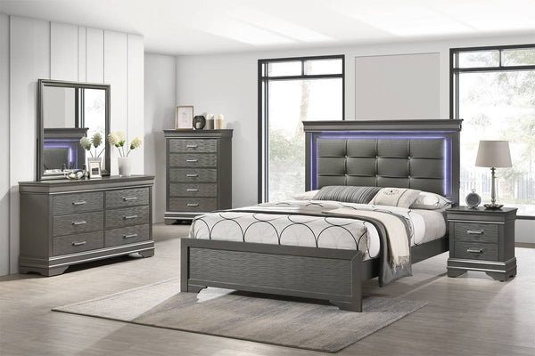 English Elm Modern Gray Six Drawer Chest with Curved Frame Birch Veneer Bedroom Storage B011P448760