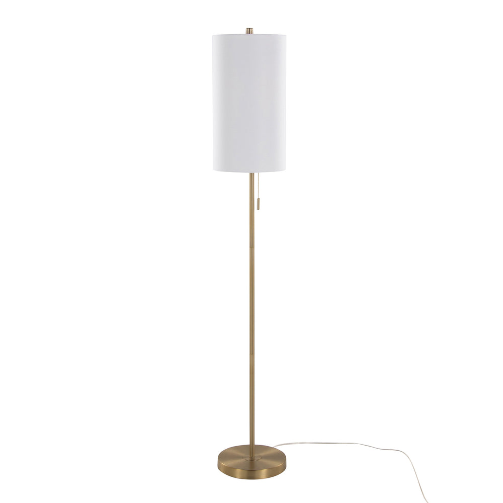 English Elm Bounty 62 Inch Gold Metal Floor Lamp with White Linen Shade for Living Room B202P223982