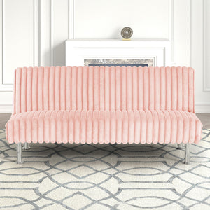 English Elm Pink Futon Sofa Bed with Chrome Support Legs, Contemporary Convertible Design, Foam Cushioned Comfort Pink 67 L x 41 W x 9 H B2741P364371