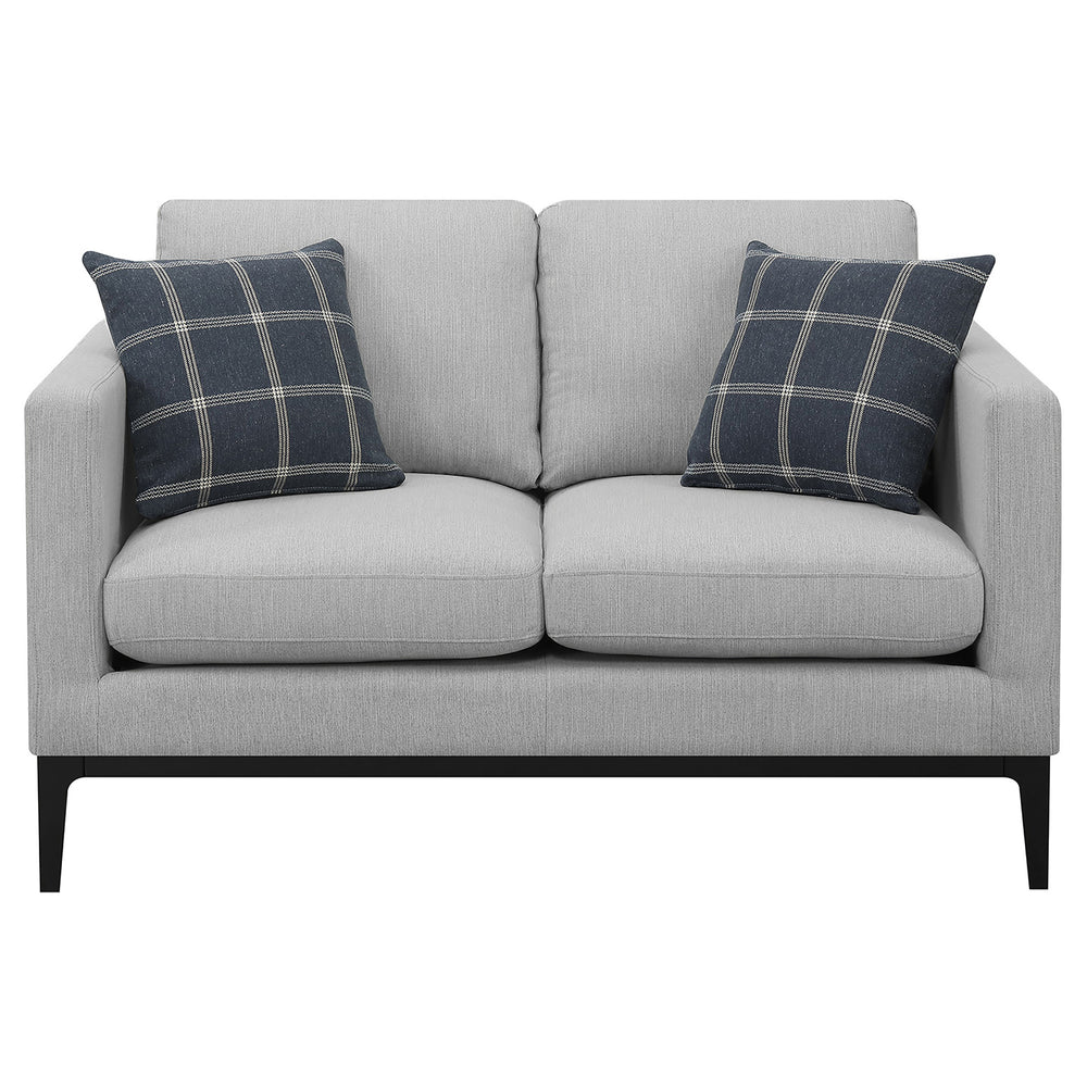 English Elm Saba Two-Tone Light Grey Loveseat with Pillow Back, High Shelter Arms & Box Cushions, Black Base B062P357771