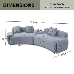 English Elm 122" Curved Sofa Off-white Fabric Four Seat Modern Living Room Couch with Damask Pillows Grey N758T030405E