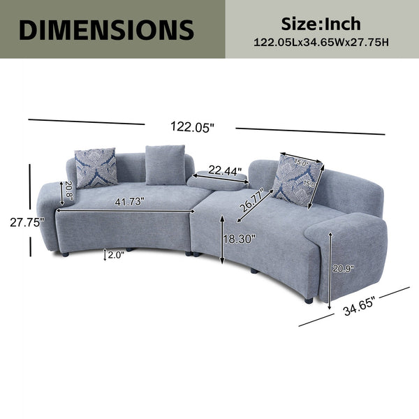 English Elm 122" Curved Sofa Off-white Fabric Four Seat Modern Living Room Couch with Damask Pillows Grey N758T030405E