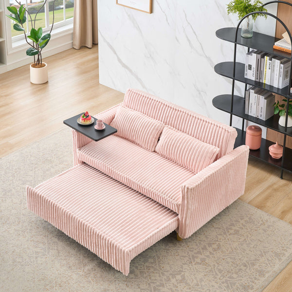 English Elm The pull-out corduroy sofa bed with convertible tabletop and USB charging ports for living room comfort Pink W1278P249022