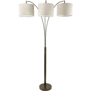 English Elm 1pc Contemporary 3-Light Floor Lamp with Brown Metal Base, Ivory Shades & Dimmer Switch, 80" tall B2741P317224