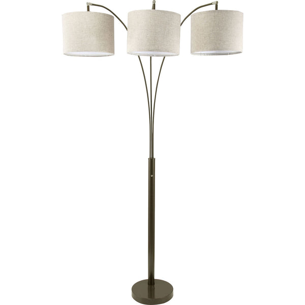 English Elm 1pc Contemporary 3-Light Floor Lamp with Brown Metal Base, Ivory Shades & Dimmer Switch, 80" tall B2741P317224