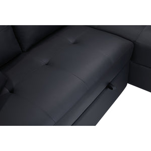 English Elm PVC Sleeper Sectional with USB Ports, Cupholders & Hidden Storage Arms – Convertible Black Sofa Bed B016S00052