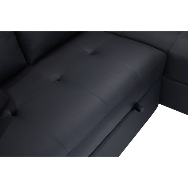 English Elm PVC Sleeper Sectional with USB Ports, Cupholders & Hidden Storage Arms – Convertible Black Sofa Bed B016S00052