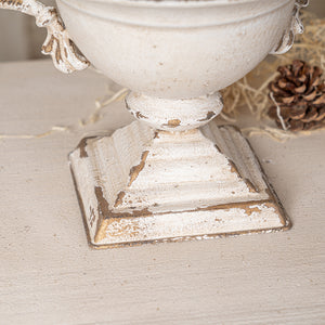English Elm Vintage Double-Handled Flower Pot Off-White Metal Rustic Charm for Home, Garden, Gift, 10x9 in W2946P243926