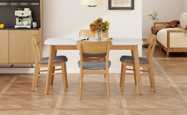English Elm [video] 5 Piece Mid-century Rubberwood Dining Set with Cushioned Chairs for Modern Homes Dark Grey,White+Oak N759S005002E