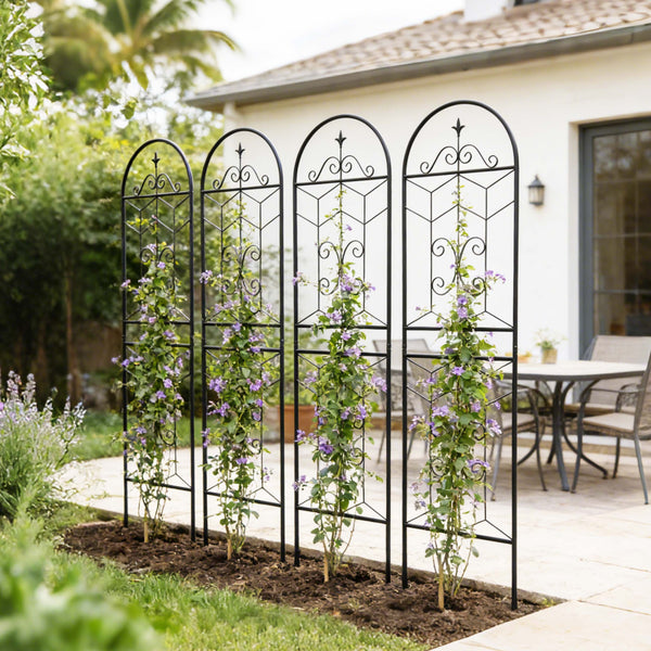English Elm 4 Pack Powder-coated Metal Garden Trellis Panels Rustproof Climbing Plant Support Outdoor W1586P268018