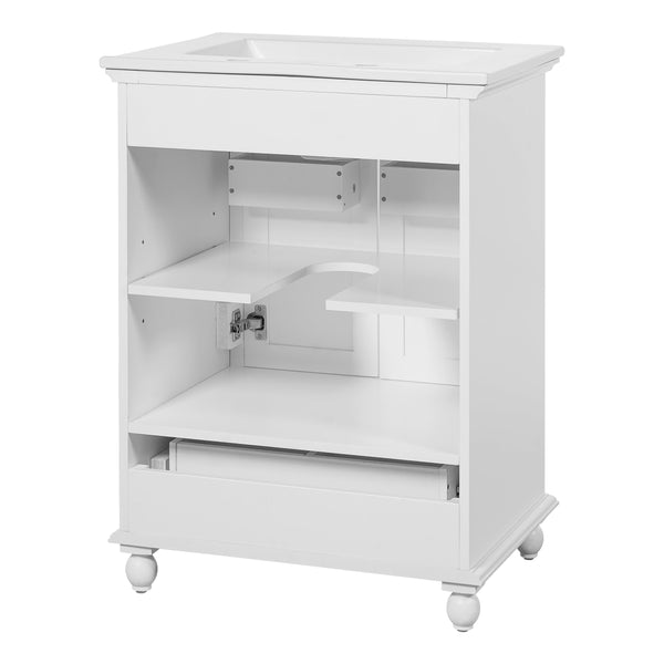 English Elm 24'' French Style Bathroom Vanity with Ceramic Sink Soft Close Cabinet and Drawer White N710P411227K