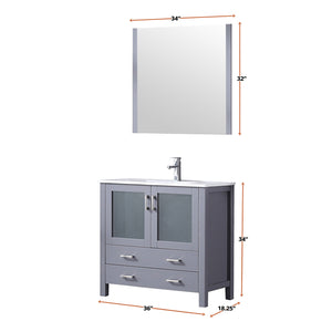 English Elm Dark Grey Bath Vanity 36in W x 18.25in D with White Ceramic Top, Chrome Faucet, 34in Mirror, Durable Finish B2731S01289