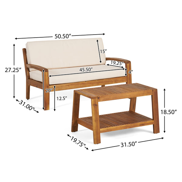 English Elm Christopher Knight Home® - Outdoor Outdoor Loveseat And Coffee Table Set - Stylish Acacia Wood For Cozy Patios, Balconies & Gardens 57976.00SETF_57976.00SETCUSH-BEISKIN