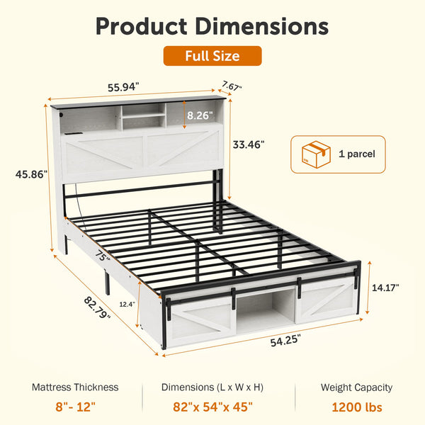 English Elm Farmhouse Full Size Bed Frame With Smart Storage, Charging Station, & Led Lights For Modern Comfort W1550P343689