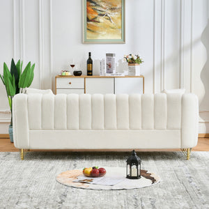 English Elm Oversized Chenille Three Seat Tufted Sofa with Gold Legs for Glam Living Rooms W3373S00075