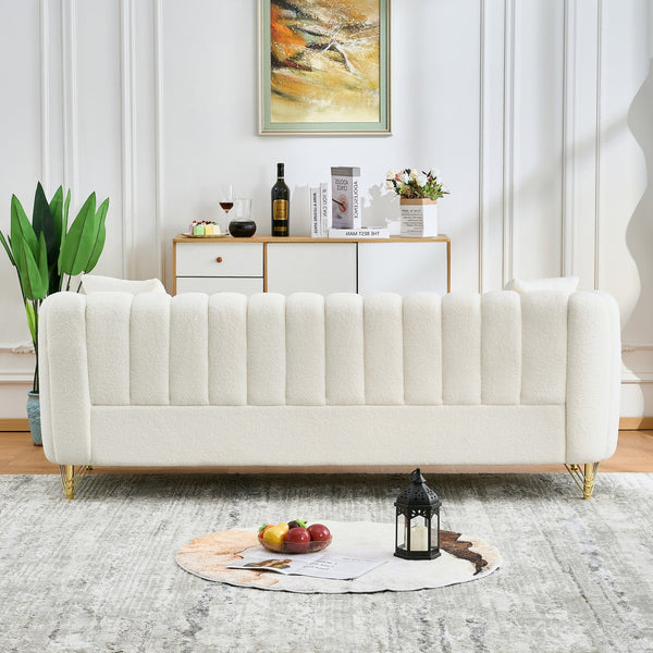 English Elm Oversized Chenille Three Seat Tufted Sofa with Gold Legs for Glam Living Rooms W3373S00075
