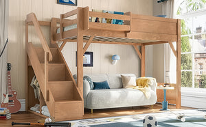 English Elm Twin Low Loft Bed Solid Pine Frame Kids Study Desk Blackboard Storage White Antique Natural W1580S00553