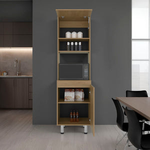 English Elm Fingal Natural Oak Pantry Cabinet with Microwave Niche and Closed Kitchen Storage B097P474321