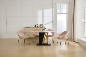 English Elm 061-Set Of 1 Pink Velvet Dining Chair With Curved Backrest & Golden Legs For Modern Spaces W527P255478