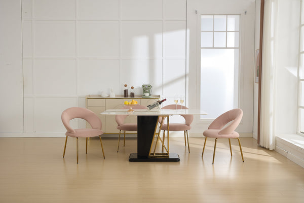 English Elm 061-Set Of 1 Pink Velvet Dining Chair With Curved Backrest & Golden Legs For Modern Spaces W527P255478