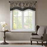 Madison Park Aubrey Traditional Jacquard Window Rod Pocket Valance With Beads MP41-4989 Black