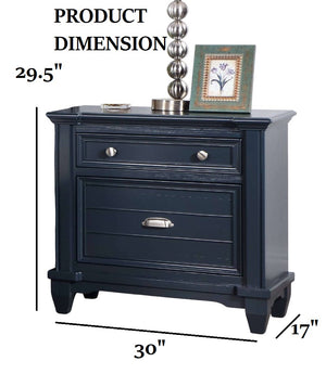 English Elm Transitional Slate Blue Nightstand Solid Wood Nickel Hardware Molded Drawer Bedroom B2741P435911