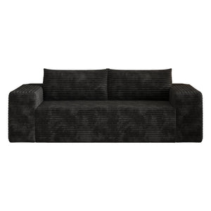 English Elm 78.8" Corduroy Three Seat Sofa Deep Cushioned Low Profile Couch for Modern Living Rooms Black W2824P409862
